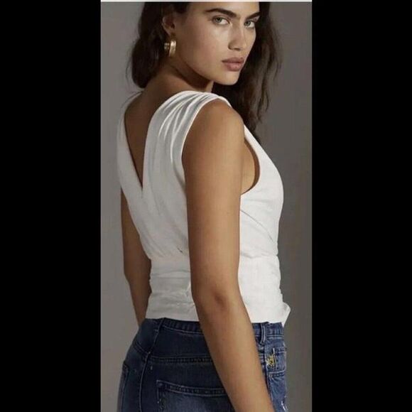 Sunday in Brooklyn x Anthropologie V-Neck White Wrap Top Women's Medium NEW - Picture 9 of 10